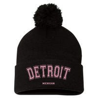 Detroit Michigan Mi Varsity Style On Detroit Pom Pom 12in Knit Beanie