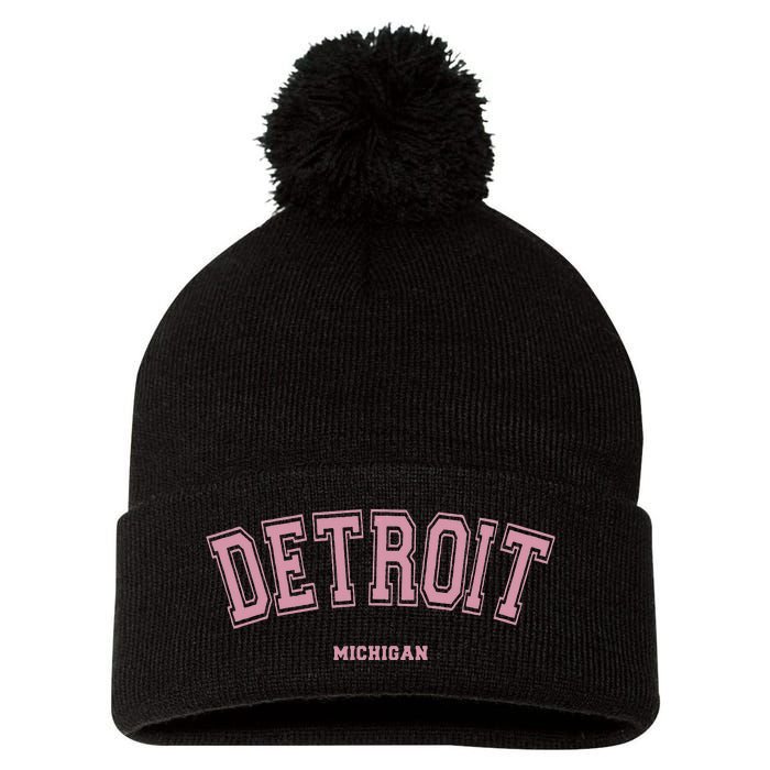 Detroit Michigan Mi Varsity Style On Detroit Pom Pom 12in Knit Beanie