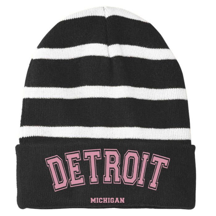 Detroit Michigan Mi Varsity Style On Detroit Striped Beanie with Solid Band