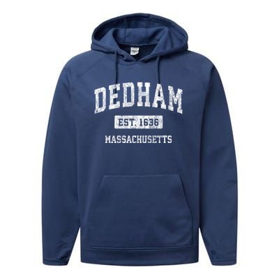 Dedham Massachusetts Ma Vintage Established Sports Design Performance Fleece Hoodie