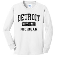 Detroit Michigan Mi Vintage Established Sports Design Kids Long Sleeve Shirt