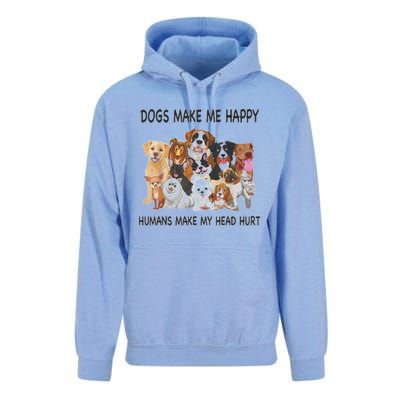 Dogs Make Me Happy Humans Make My Head Hurt Funny Dog Lover Unisex Surf Hoodie