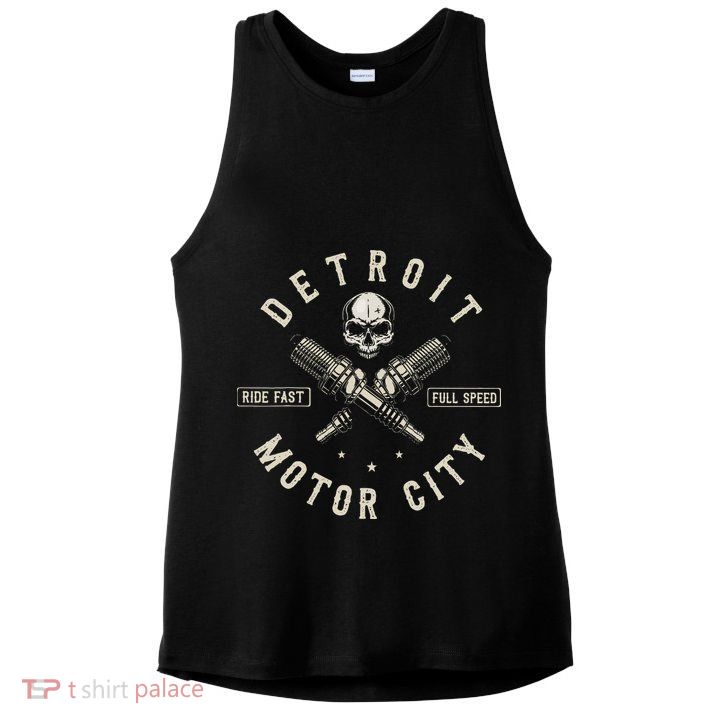 Detroit Michigan Motor City Spark Plug Wings Ride Fast Speed Ladies PosiCharge Tri-Blend Wicking Tank