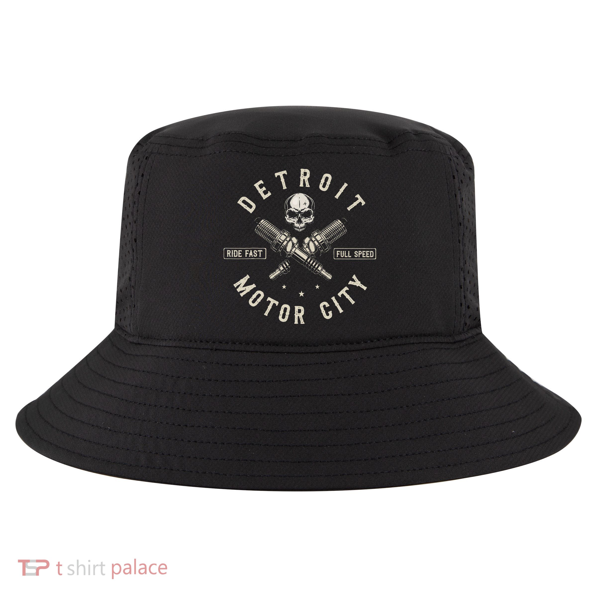 Detroit Michigan Motor City Spark Plug Wings Ride Fast Speed Cool Comfort Performance Bucket Hat