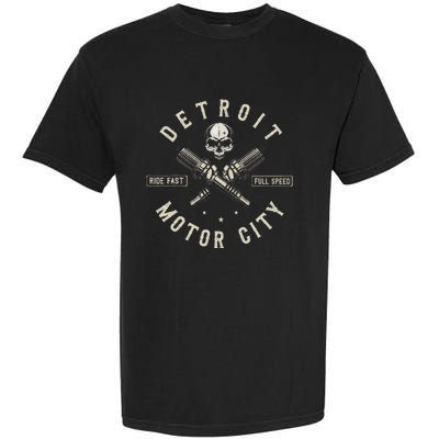 Detroit Michigan Motor City Spark Plug Wings Ride Fast Speed Garment-Dyed Heavyweight T-Shirt