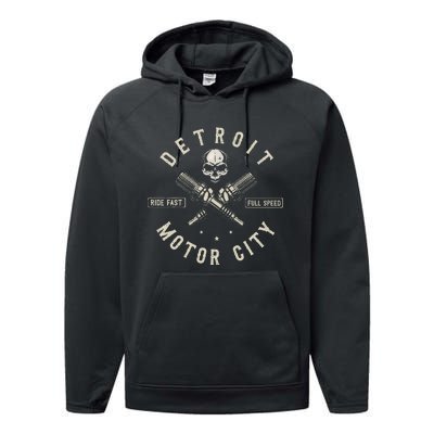 Detroit Michigan Motor City Spark Plug Wings Ride Fast Speed Performance Fleece Hoodie