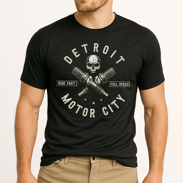 Detroit Michigan Motor City Spark Plug Wings Ride Fast Speed Cooling Performance Crew T-Shirt