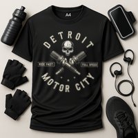 Detroit Michigan Motor City Spark Plug Wings Ride Fast Speed Cooling Performance Crew T-Shirt