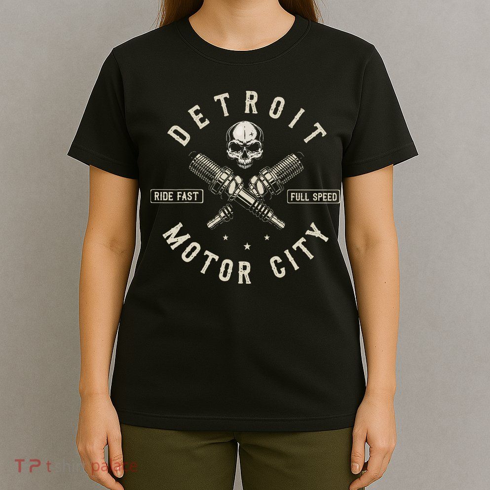 Detroit Michigan Motor City Spark Plug Wings Ride Fast Speed T-Shirt