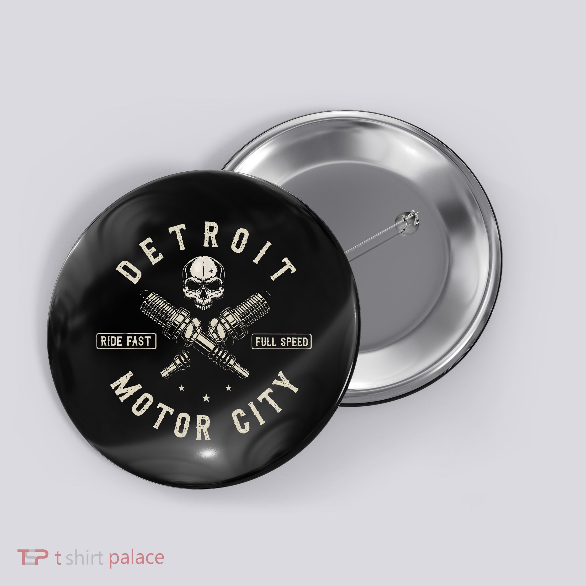 Detroit Michigan Motor City Spark Plug Wings Ride Fast Speed Button