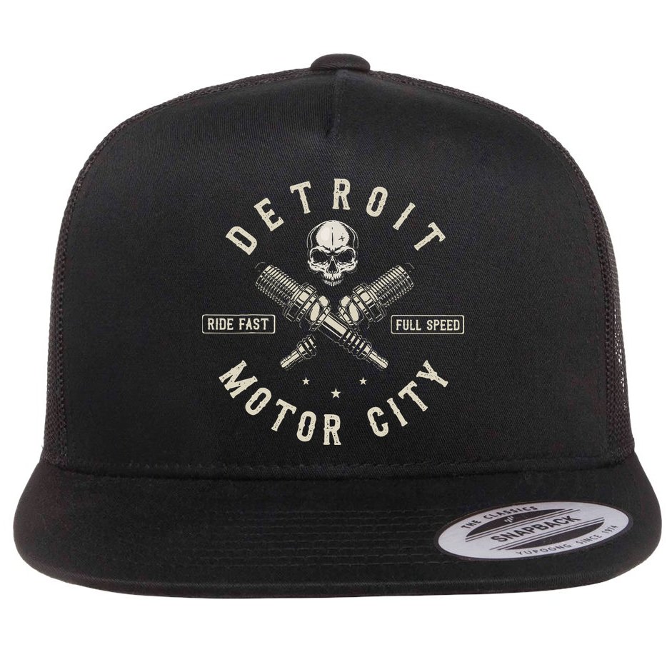 Detroit Michigan Motor City Spark Plug Wings Ride Fast Speed Flat Bill Trucker Hat