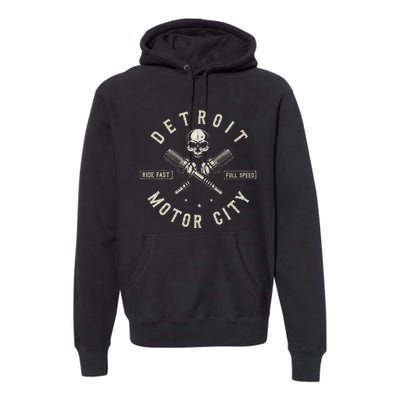 Detroit Michigan Motor City Spark Plug Wings Ride Fast Speed Premium Hoodie