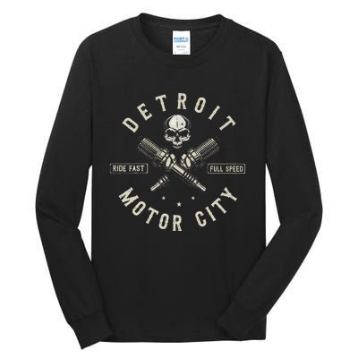 Detroit Michigan Motor City Spark Plug Wings Ride Fast Speed Tall Long Sleeve T-Shirt