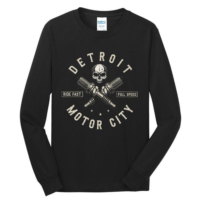 Detroit Michigan Motor City Spark Plug Wings Ride Fast Speed Tall Long Sleeve T-Shirt