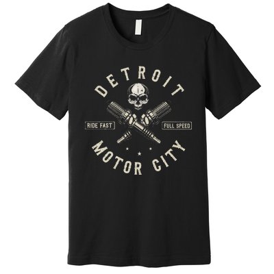 Detroit Michigan Motor City Spark Plug Wings Ride Fast Speed Premium T-Shirt