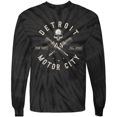 Detroit Michigan Motor City Spark Plug Wings Ride Fast Speed Tie-Dye Long Sleeve Shirt