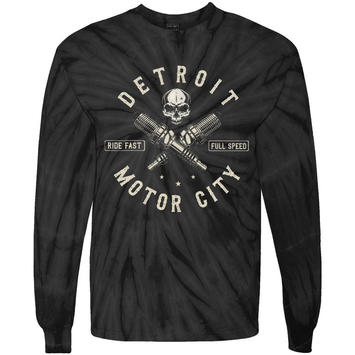 Detroit Michigan Motor City Spark Plug Wings Ride Fast Speed Tie-Dye Long Sleeve Shirt