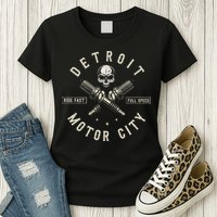 Detroit Michigan Motor City Spark Plug Wings Ride Fast Speed Womens T-Shirt