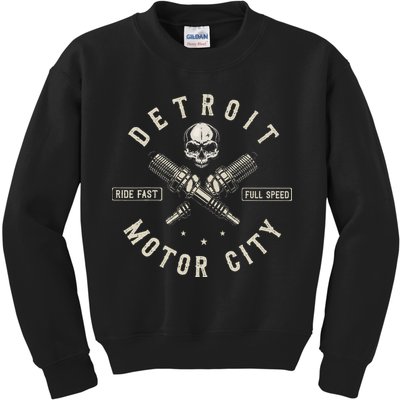 Detroit Michigan Motor City Spark Plug Wings Ride Fast Speed Kids Sweatshirt