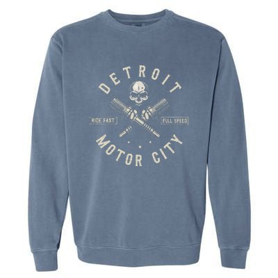 Detroit Michigan Motor City Spark Plug Wings Ride Fast Speed Garment-Dyed Sweatshirt