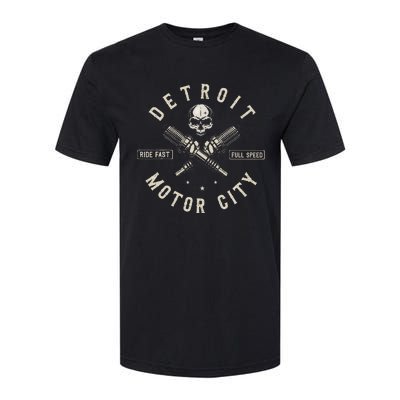 Detroit Michigan Motor City Spark Plug Wings Ride Fast Speed Softstyle CVC T-Shirt