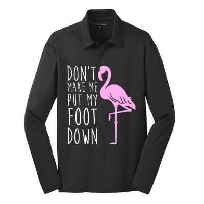 Don't Make Me Put My Foot Down Flamingo Silk Touch Performance Long Sleeve Polo