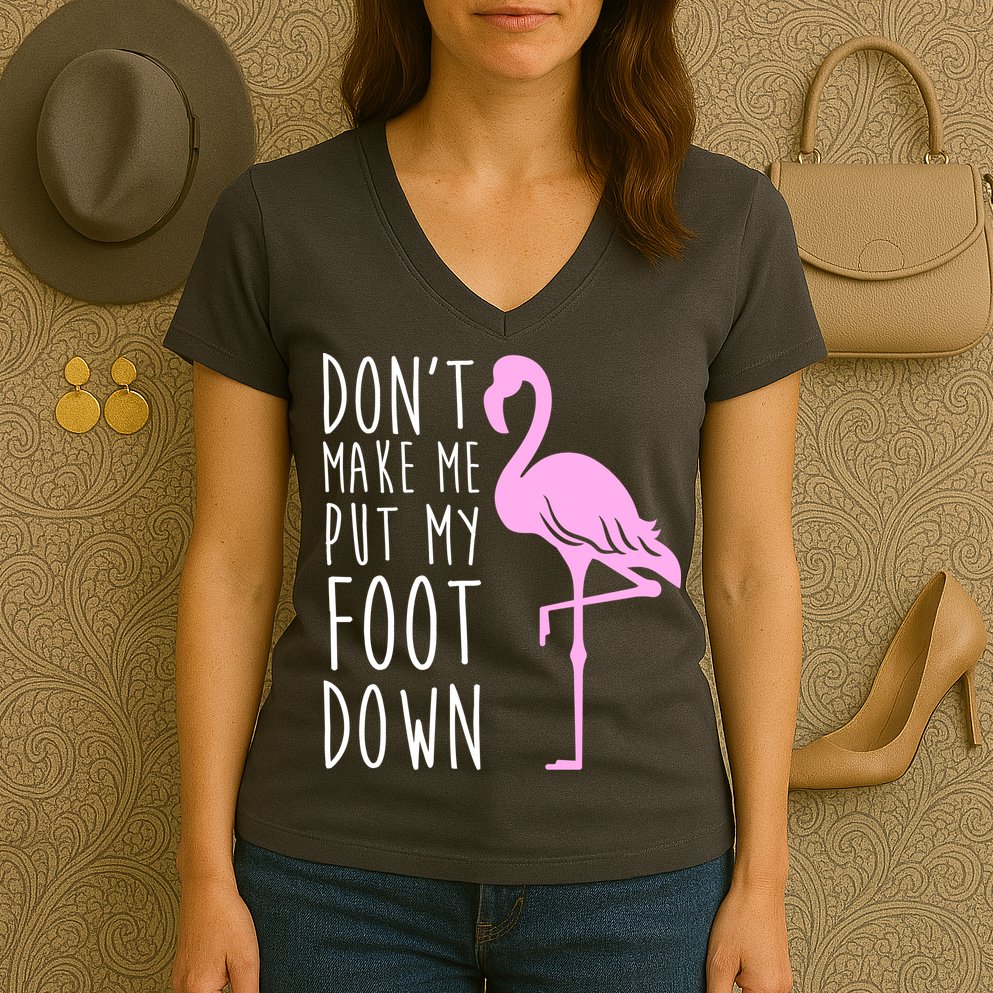 Don't Make Me Put My Foot Down Flamingo Women's V-Neck T-Shirt