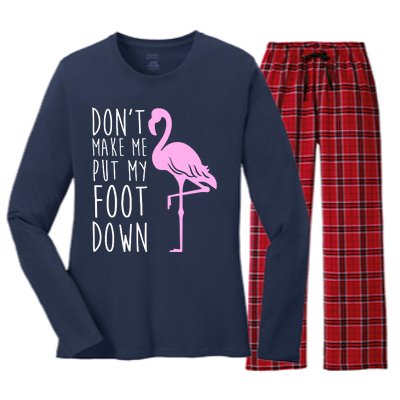 Don't Make Me Put My Foot Down Flamingo Women's Long Sleeve Flannel Pajama Set 