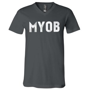 Distressed MYOB MIND YOUR OWN BUSINESS V-Neck T-Shirt