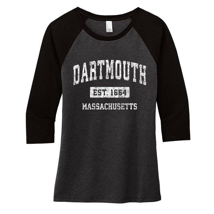 Dartmouth Massachusetts Ma Vintage Sports Women's Tri-Blend 3/4-Sleeve Raglan Shirt