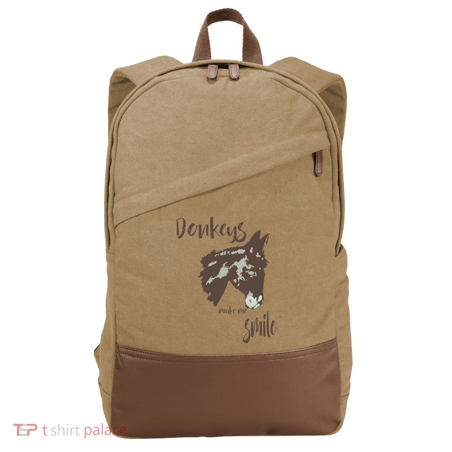 Donkeys Make Me Smile Cute Donkey Cotton Canvas Backpack