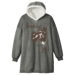 Donkeys Make Me Smile Cute Donkey Hooded Wearable Blanket