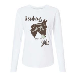 Donkeys Make Me Smile Cute Donkey Womens Cotton Relaxed Long Sleeve T-Shirt