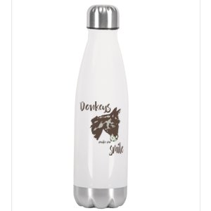 Donkeys Make Me Smile Cute Donkey Stainless Steel Insulated Water Bottle