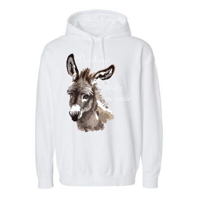 Donkeys Make Me Smile Cute Miniature Donkey Mini Donkey Gift Garment-Dyed Fleece Hoodie