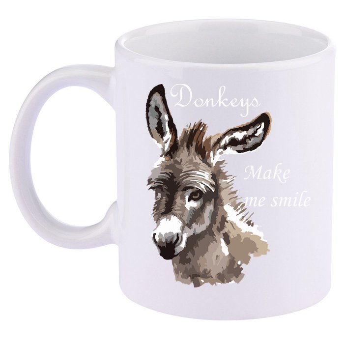 Donkeys Make Me Smile Cute Miniature Donkey Mini Donkey Gift 11oz C Handle Ceramic Mug