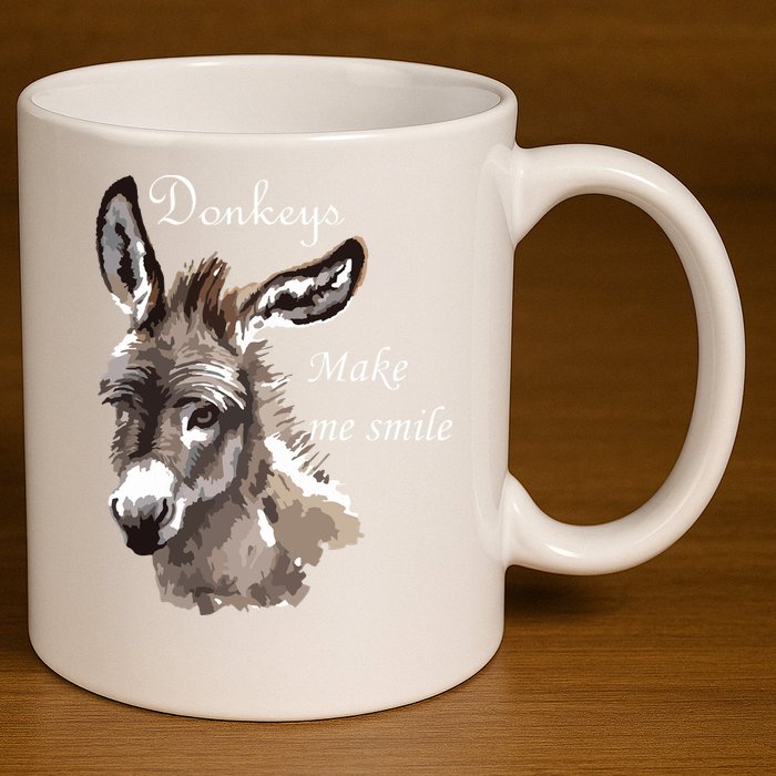 Donkeys Make Me Smile Cute Miniature Donkey Mini Donkey Gift 11oz C Handle Ceramic Mug