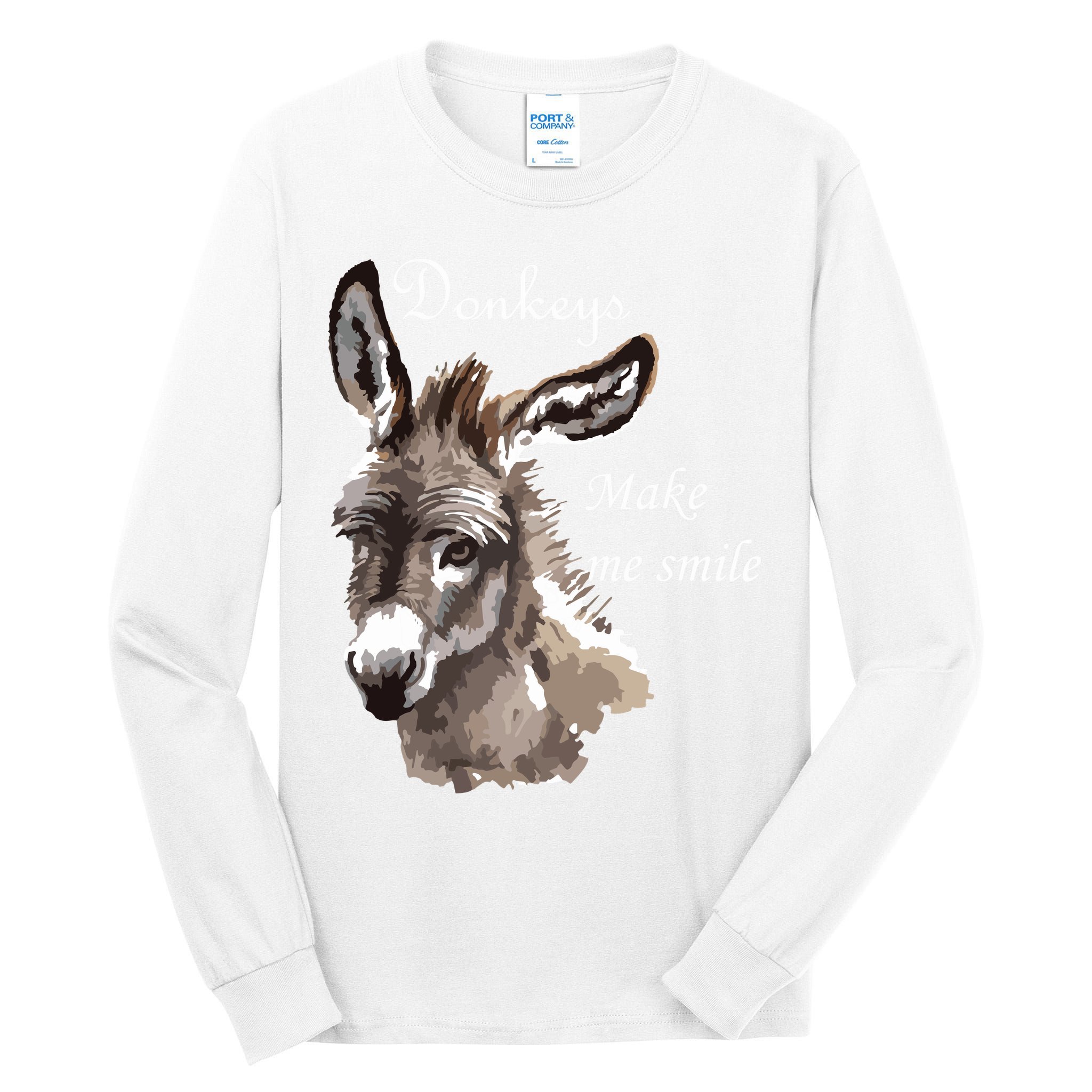 Donkeys Make Me Smile Cute Miniature Donkey Mini Donkey Gift Tall Long Sleeve T-Shirt