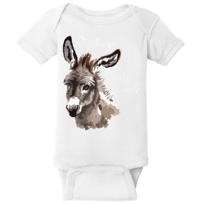 Donkeys Make Me Smile Cute Miniature Donkey Mini Donkey Gift Baby Bodysuit