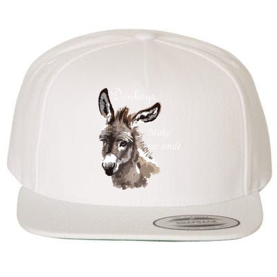 Donkeys Make Me Smile Cute Miniature Donkey Mini Donkey Gift Wool Snapback Cap