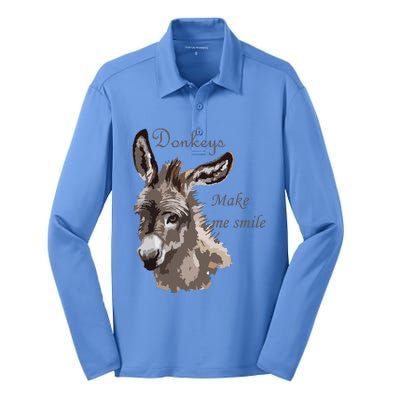 Donkeys Make Me Smile Cute Miniature DonkeyTail Lovers Silk Touch Performance Long Sleeve Polo