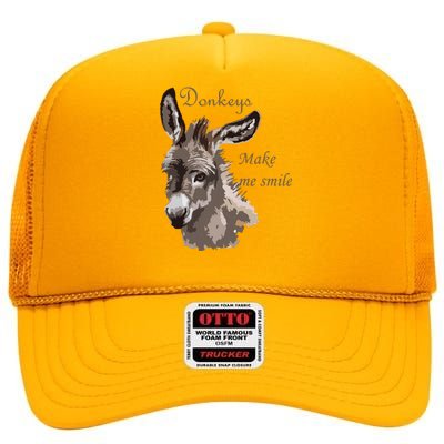 Donkeys Make Me Smile Cute Miniature DonkeyTail Lovers High Crown Mesh Back Trucker Hat