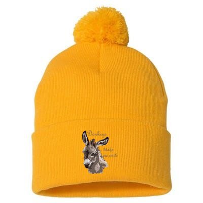 Donkeys Make Me Smile Cute Miniature DonkeyTail Lovers Pom Pom 12in Knit Beanie