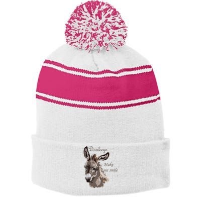 Donkeys Make Me Smile Cute Miniature DonkeyTail Lovers Stripe Pom Pom Beanie