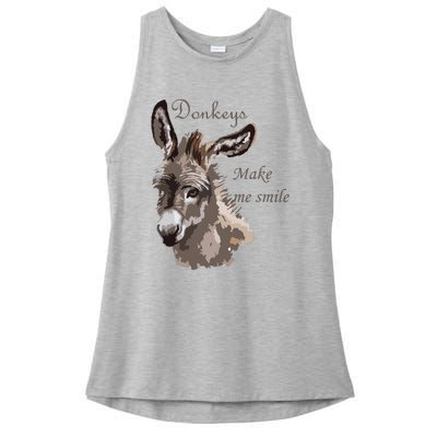 Donkeys Make Me Smile Cute Miniature DonkeyTail Lovers Ladies PosiCharge Tri-Blend Wicking Tank