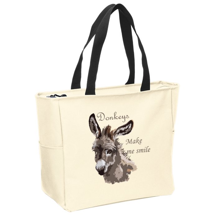 Donkeys Make Me Smile Cute Miniature DonkeyTail Lovers Zip Tote Bag