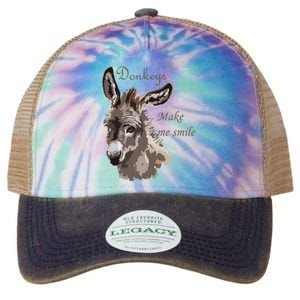 Donkeys Make Me Smile Cute Miniature DonkeyTail Lovers Legacy Tie Dye Trucker Hat