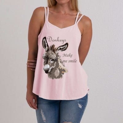 Donkeys Make Me Smile Cute Miniature DonkeyTail Lovers Women's Strappy Tank