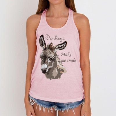 Donkeys Make Me Smile Cute Miniature DonkeyTail Lovers Women's Knotted Racerback Tank