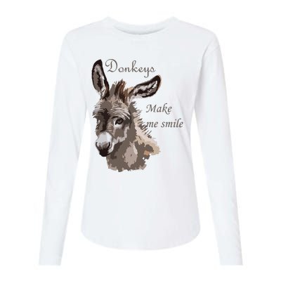 Donkeys Make Me Smile Cute Miniature DonkeyTail Lovers Womens Cotton Relaxed Long Sleeve T-Shirt